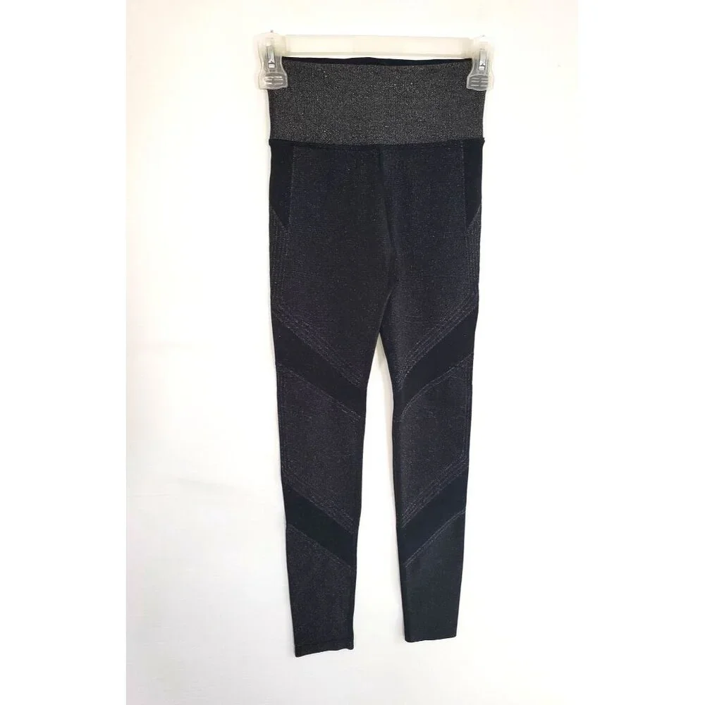 NWOT Athleta Lurex Twilight Black Shimmer Sparkle Tights Leggings Size XS 1179 - Picture 3 of 9